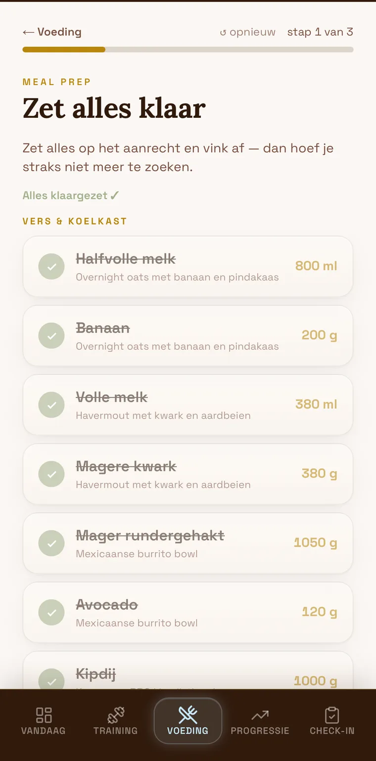 Prep-stap 1: ingrediënten klaarzetten en afvinken
