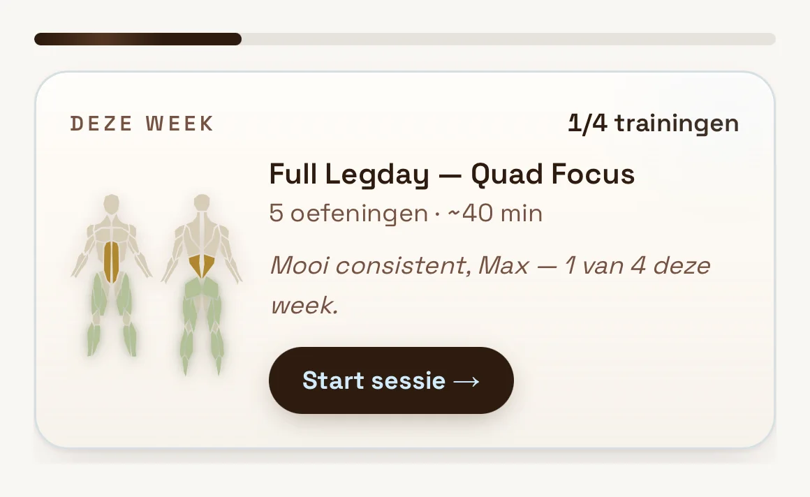 App-widget: de training van deze week staat klaar met Start sessie-knop